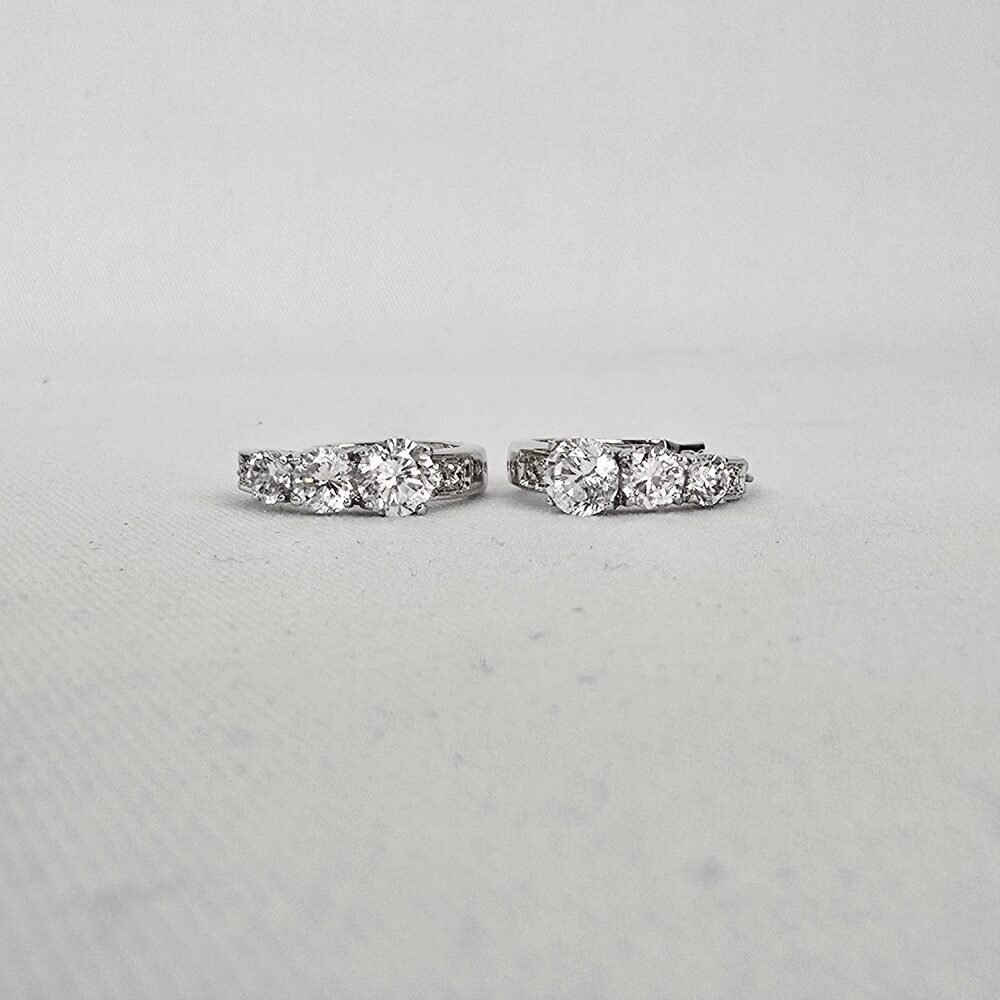 Silver Tone Cubic Zirconia Hoop Earrings Round Cut CZ Sparkly Hoops